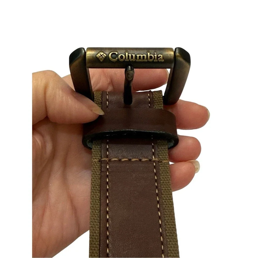 Columbia Brown Leather on Canvas Men’s Goose Lake Belt Sz 42